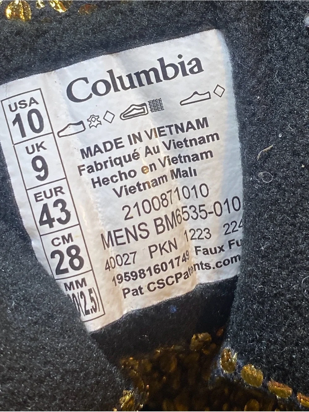 Columbia 10 size black